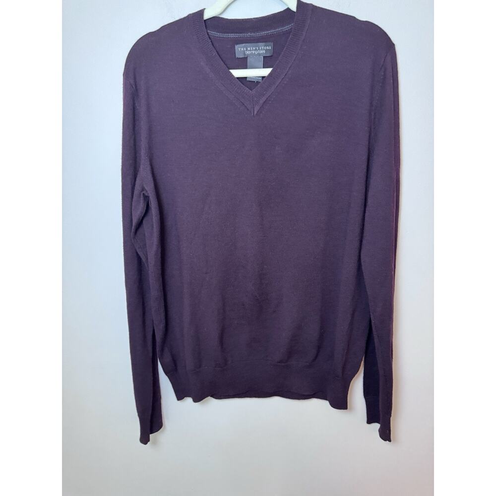 Bloomingdales Men's 100% Merino Wool V Neck Sweater Dark Purple Sz M Nwt Read